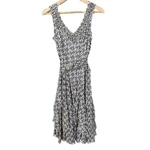 Equestrian Bit and Bridle Rope Print Midi Dress Womens 10 Ruffle Chiffon Western
